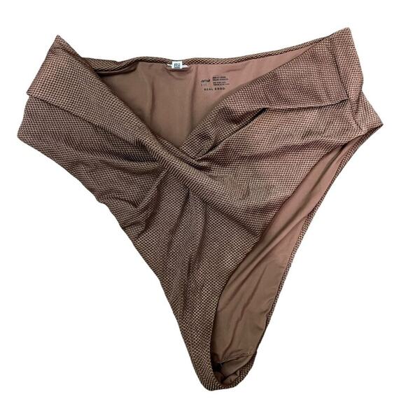 Aerie Shine Pique Twist High Cut Textured Bikini Bottom Horizon Women Size Large - Picture 2 of 5